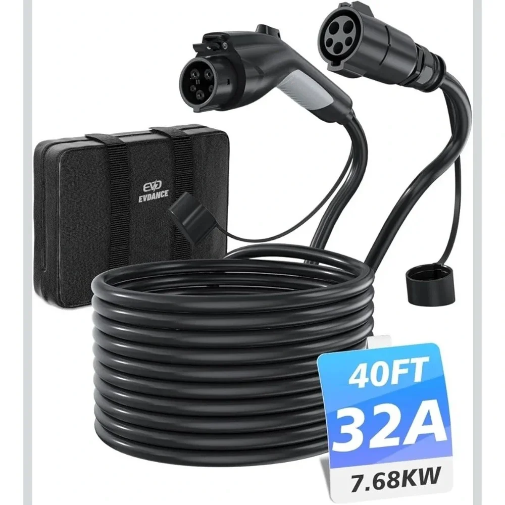 EV Charger Extension Cable 40ft 32 Amp J1772 Compatible 110V-240V EVDANCE